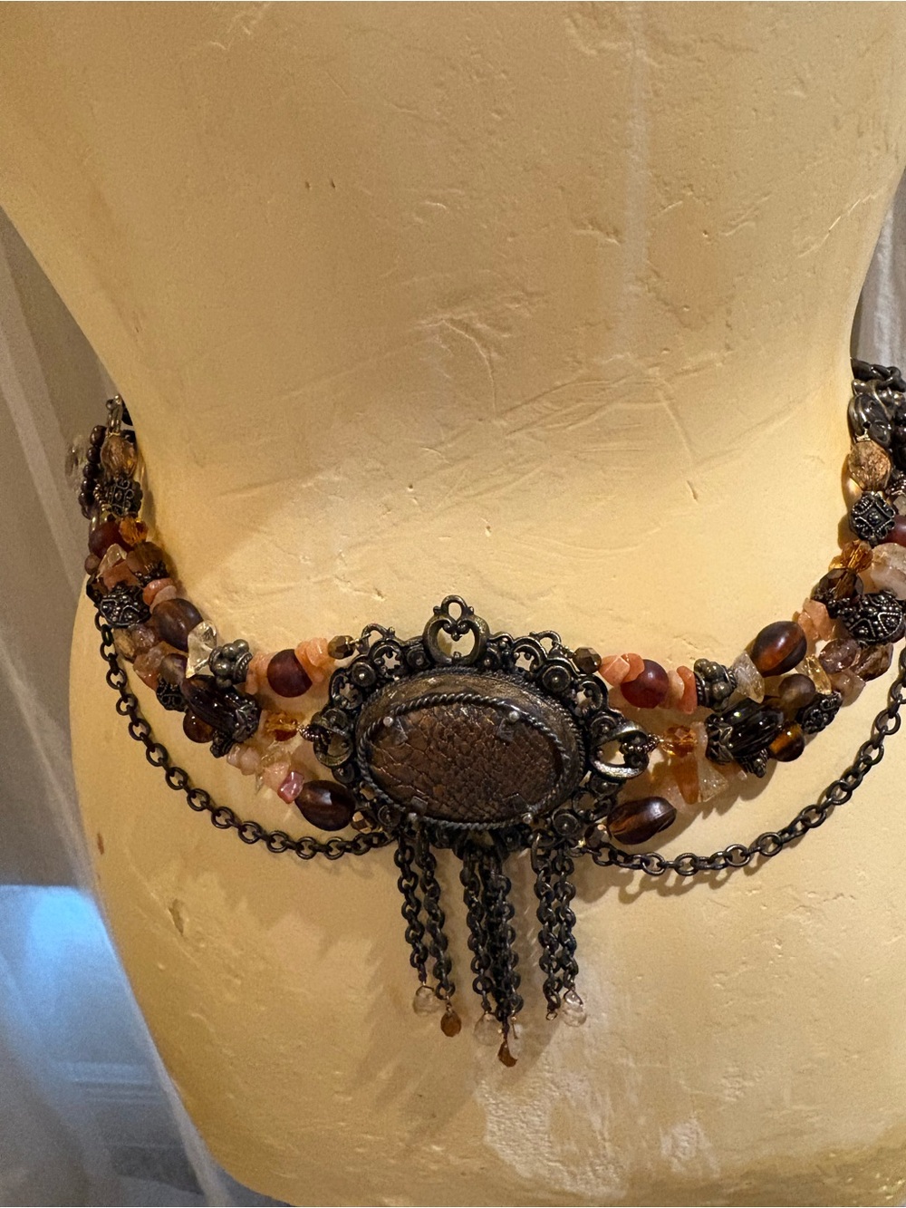 Maya Brown and Amber Beaded Statement Belt
